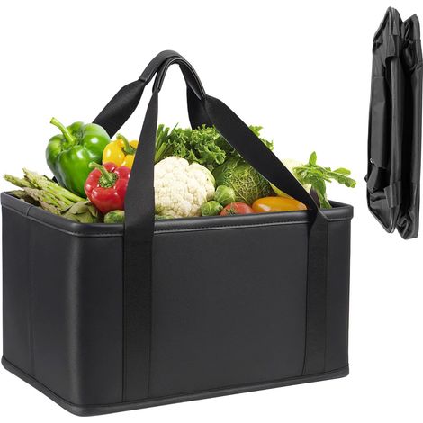 Trintion Einkaufskorb faltbar, 30L große Einkaufstasche mit robusten Henkeln, Tragekorb für den täglichen Einsatz - Ideal als nachhaltiger Shopper & Picknickkorb (Schwarz) (1/5)