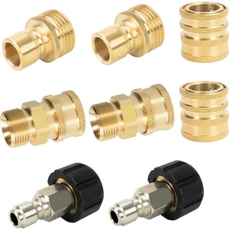SABIR Kit de connexion rapide pour nettoyeur haute pression, kit de déconnexion rapide, raccord rapide mâle métrique M22 14 mm, raccord rapide M22 vers 3/8", déconnexion rapide 3/4", paquet de 8 (1/4)