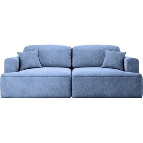 CHIARA - Canapé droit convertible tissu velours 3 places Bleu (1/5)