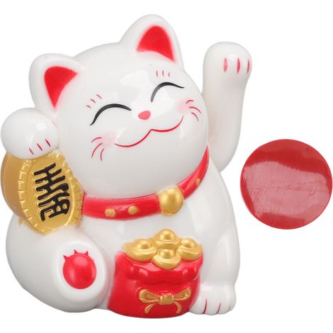 Gatto portafortuna a energia solare, simpatico gatto felice e fortunato che accoglie la ricchezza, statuetta ornamentale del gatto portafortuna (seduto sul lato bianco)