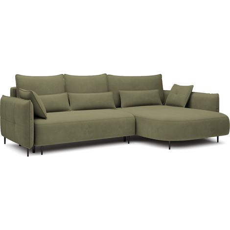 Selsey OBLIVIO - Ecksofa mit Schlaffunktion, Bettkasten, Veloursbezug wasserabweisend Olivgrün, Ottomane rechts (1/5)