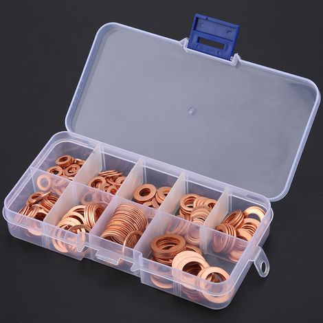 Kit d'assortiment de 200 rondelles en cuivre, joints plats, bagues d'étanchéité M5, M6, M8, M10, M12 et M14