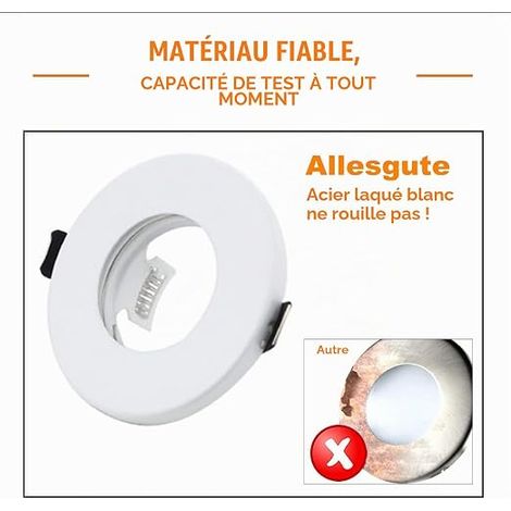 Lot de 6 cadres spots encastrables IP44 Étanches avec douilles GU10 Parfaits pour salle de bain, douche et extérieur Montage encastré pour lampes halogènes MR16 et modules LED(sans l'ampoule) (1/3)