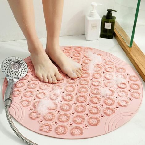 Tapis de douche antidérapant avec ventouse et trou de drainage, lavable en machine (55 cm, rose) (1/5)