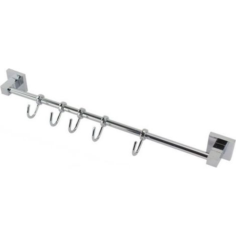 Trade Shop - Toallero Con 5 Ganchos Fijación A Pared Baño Cuadrado 59195 - (1/2)