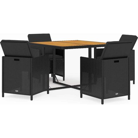 5 Piece Garden Dining Set with Cushions Poly Rattan Black vidaXL