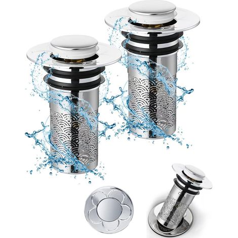 2 Pièces Bonde de Lavabo Universel Pop Up,34-40mm Bouchon de Lavabo Pop-Up Universel avec Filtre Anti-Clogging,Flitre de Vidange Anti-Bloqué,Accessoire Bouchon Baignoire pour Lavabo Cuisine Bain-Fleur (1/5)