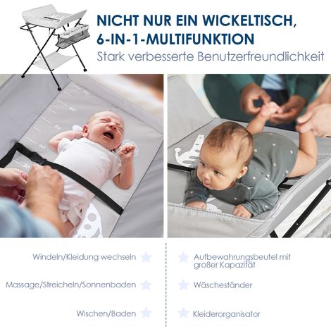 Wolketon Baby Wickeltisch Mulde Badewanne Höhenverstellbare Klappbar Wickelkommode Klappbarer Höhenverstellbarer mit Auflage mit Abschließbaren Rädern Sicherheitsgurt