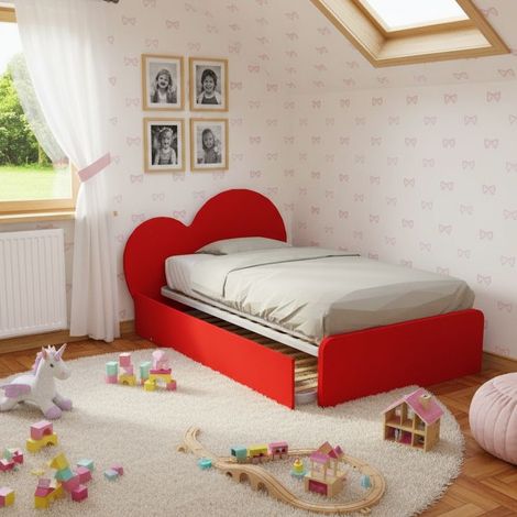 Letto a cuore 1 piazza e mezza con secondo letto estraibile - Perfetto per camerette - Rosso