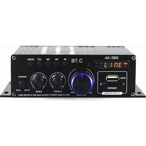 Amplificateur de puissance AK380 avec affichage numérique, compatible Bluetooth 5.0, 2 x 400 W, compact, 12 V, pour autoradio. (1/3)