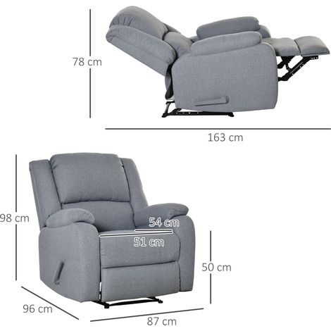 Fauteuil TV inclinable avec poche latérale,polyester gris de type lin,90 x 96 x 98 cm,idéal pour le salon