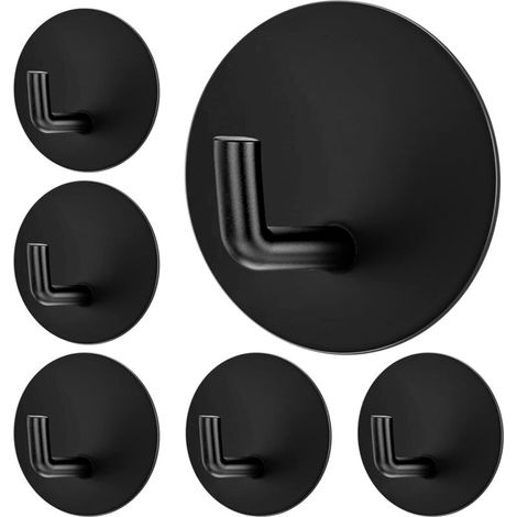 Lot de 6 crochets adhésifs pour salle de bain, en acier inoxydable SUS304, pour cuisine, salon et bureau, ronds et noirs (1/5)