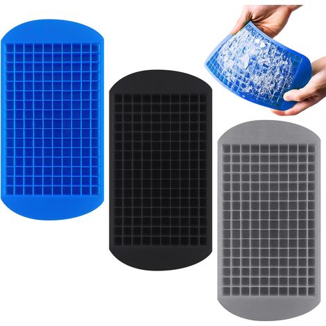 Ensemble de bacs à glaçons en silicone bleu, gris et noir 3 bacs à glaçons carrés de 160 cubes Moules à glaçons petits cubes de 1 cm