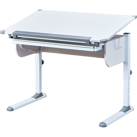 Stog Bureau hauteur de plateau réglable et 1 tiroir, blanc et gris. (1/5)