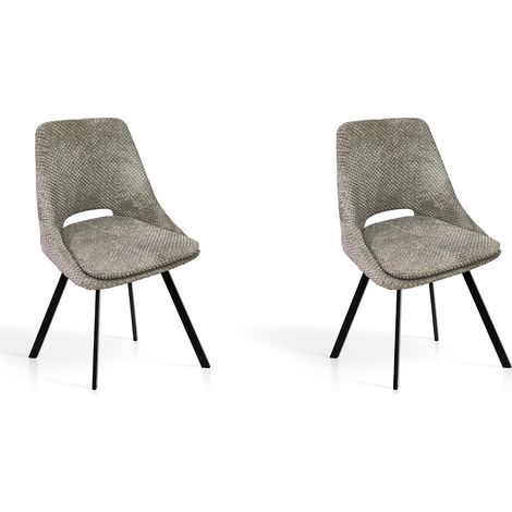 Set de 2 sillas de comedor, Terra en textil gris taupe y metal negro, 85x48x57 cm