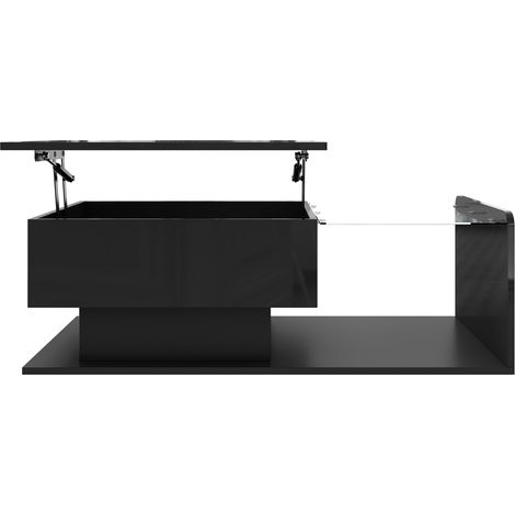 Table basse noire laquée avec plateau en verre trempé et éclairage LED réglable (1/5)