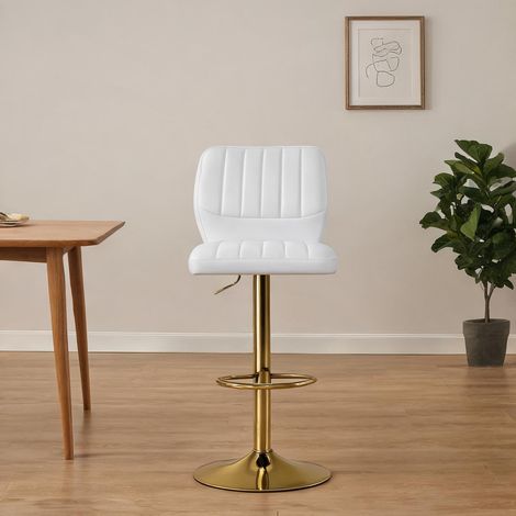 Tabouret de bar réglable en simili cuir blanc et or rotation 360° (1/5)
