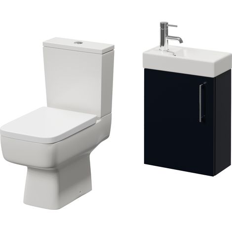 Napoli Cube Deep Blue 400mm Single Door Wall Mounted Vanity Unit and Toilet Suite with Align Basin - 400mm - Chrome 160mm Handle