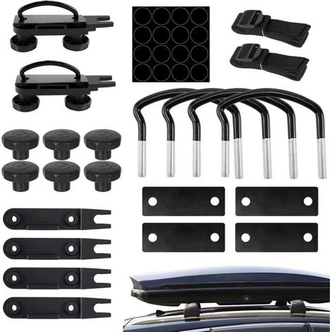 Fixation de coffre de toit en U - Support universel pour coffre de toit - Kit de fixation pour coffre de toit - 23 pièces - Fixation universelle pour coffre de toit - Pour voiture et van