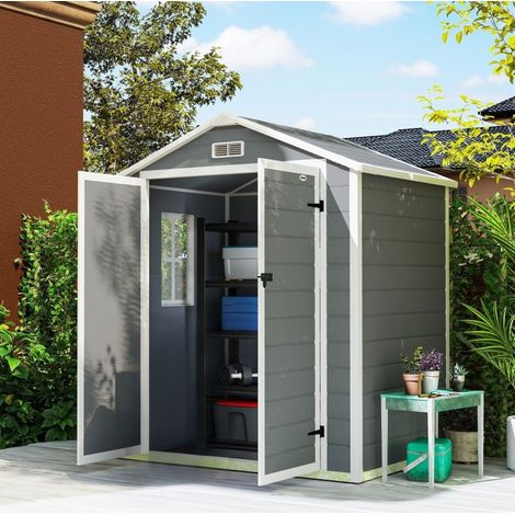 Abri de jardin 183x134x210 cm en aluminium gris, double porte verrouillable, gain de place – MEUBLIV (1/5)