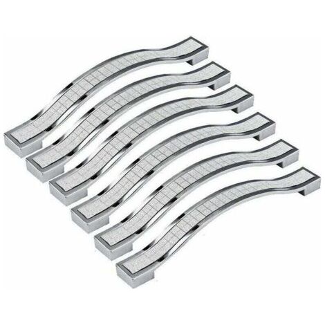 6pcs 128mm Poignée de Porte Cristal Decoration Bouton de Porte Bouton de Meuble Pour Meuble Tiroir Placard Bin Penderie Armoire, Argenté (1/4)