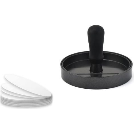 à Burger Moule Steak Haché en Aluminium Revêtement Antiadhésif + 100 Feuilles De Papier Sulfurisé, Ustensiles Cuisine pour Faire Délicieux Hamburgers, Galettes Et Barbecues,noir (1/5)
