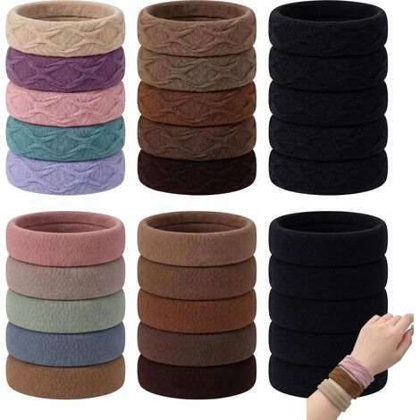 30 Pièces Élastique Cheveux Fille et Femme, Chouchou Cheveux sans Métal pour Queue de Cheval Haute, Lot de 30 Attache Cheveux Large en Style Jacquard et Plat, Couleurs Noir, Marron et Morandi (1/5)