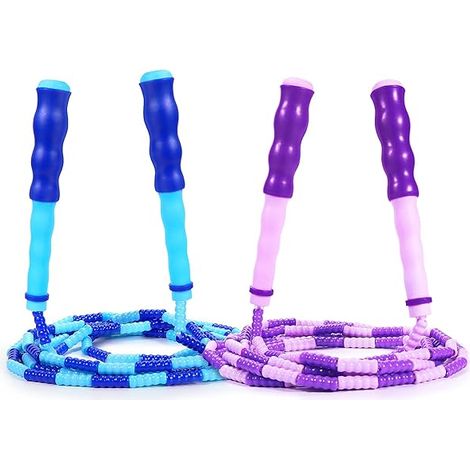 Corde à Sauter Enfants - Cordage Nylon Tressé - Perles TPU Segmentées 2,5 cm - Réglable par Nœuds - Pour École Maison Extérieur - 2 Pièces (1/5)
