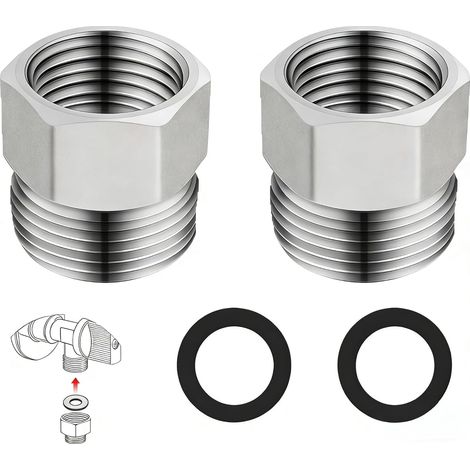 2 pièces 3/8 "femelle BSP à 1/2" BSP mâle forgeage réducteur,Raccord de tuyau de douche rond,Filetage Mâle Femelle avec Joints pour Robinet Machine à Laver Tuyauterie Eau,réducteur d’adaptateur de rac (1/5)
