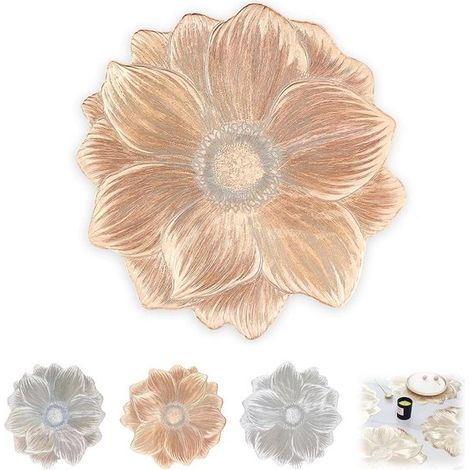4 manteles individuales creativos PVC flores: impermeables aceite, 38 x 38 cm, antideslizantes, calor, lavables, primaveral cotidiana (oro rosa) (1/5)