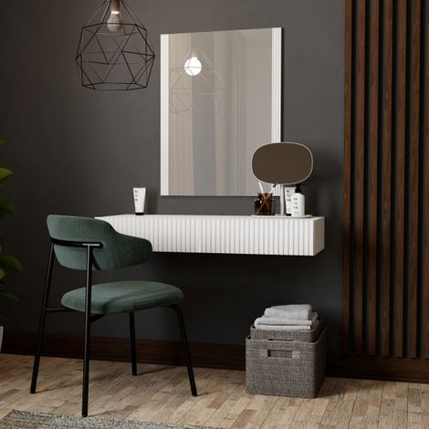 Coiffeuse design suspendue blanc mat + miroir Gustave