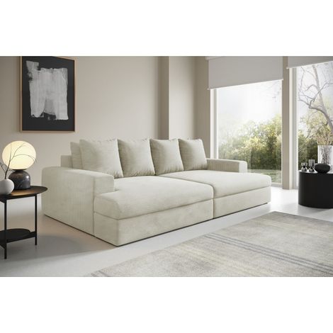 Tendencio – Canapé droit 4 places avec double méridienne – Assise profonde en velours côtelé – Structure en bois aggloméré – Confort optimal