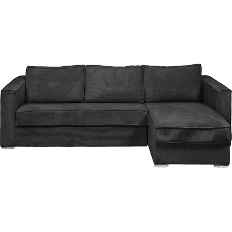 Canapé d'angle convertible express et réversible en velours côtelé gris anthracite - Couchage 140 cm - Matelas 22 cm avec mémoire de forme LORETO (1/4)