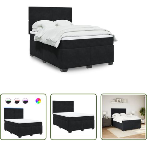 Matelas à ressorts ensachés - Sommier à lattes de lit et matelas Noir 160x200 cm Velours (1/5)