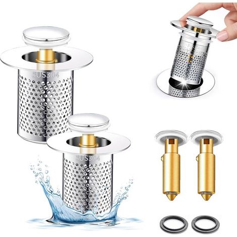 (2 Tapón lavabo desagüe emergente acero inoxidable núcleo latón, Reemplazo universal tapón lavabo 1.25-1.45 pulgadas, Tapón bañera, 2 Piezas (1/5)