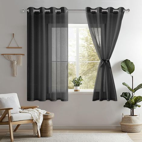 Lot de 2 Rideaux à Oeillets, Tissu Polyester Transparent, Embrasses Intégrées, Pour Salon Chambre