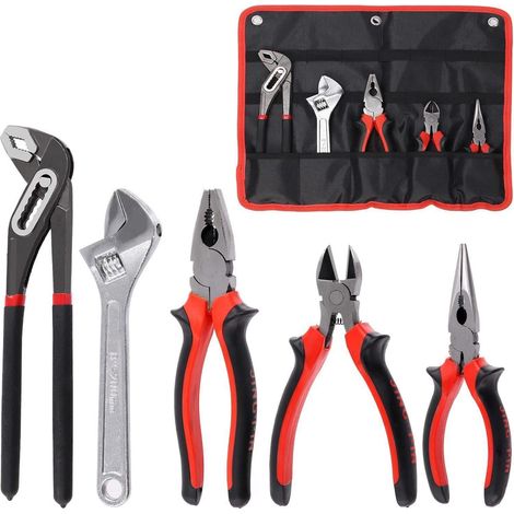 Jeu de 5 pinces professionnelles avec pochette de rangement, acier carbone, pour bricolage et plomberie (1/5)