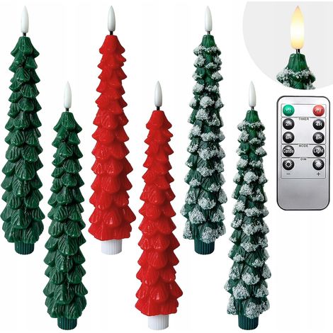 6 LED-Weihnachtskerzen für Weihnachtsbäume, mit Fernbedienung und Timer, flammenlos, Wachs (1/5)