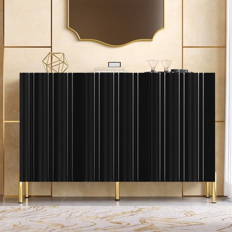 Aparador y zapatero 2 en 1 de MDF y tablero de partículas negro, 3 puertas, 120 x 35,5 x 80 cm (1/5)