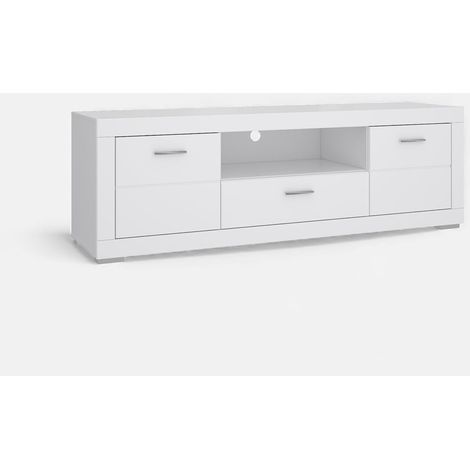 Mobile porta TV bianco con ante, cassetto e ripiani 196x64 Snow (1/5)
