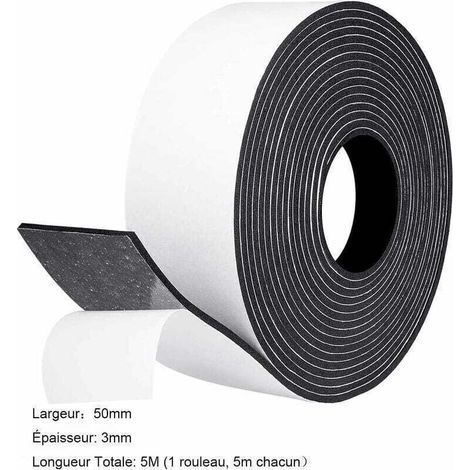 Joint adhésif d'isolation phonique 50mm x 3mm x 5m – Caoutchouc mousse anti-froid – Protection contre les courants d'air et nuisances sonores (1/3)