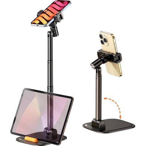 Support Telephone Bureau, Hauteur et Angle Réglables Porte Telephone, Table de Support Téléphone Pliable pour iPhone 15, 14, 13, 12, 11, Pro, Smartphone,Tablette,Noir (1/5)