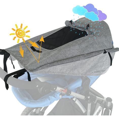 Pare-Soleil pour Poussette, Auvent pour Nacelle Landau, UV 50+ Protection Réglable avec Sac de Rangement - Gris Universel