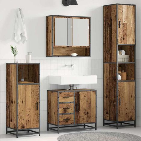 vidaXL Set di mobili per il bagno con cassetto 3 pcs Legno vecchio