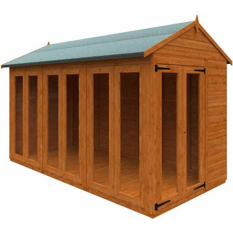 12x6 Flex Apex Full Pane Summerhouse 12mm Flex - L353.8 x W175 x H23.32 cm - Solid Wood/Softwood/Pine - Burnt Orange