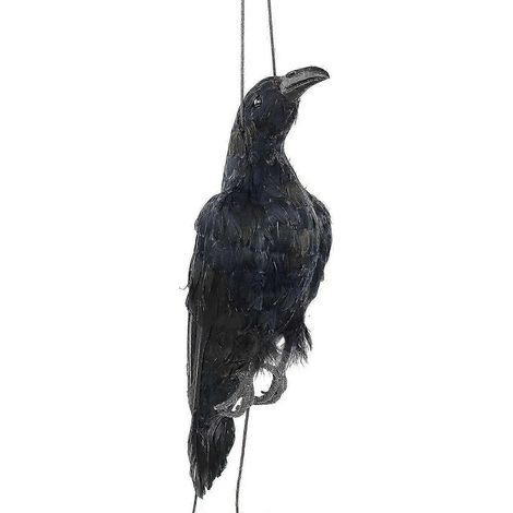 Corbeau mort suspendu réaliste, taille réelle extra large, à plumes noires (1/5)