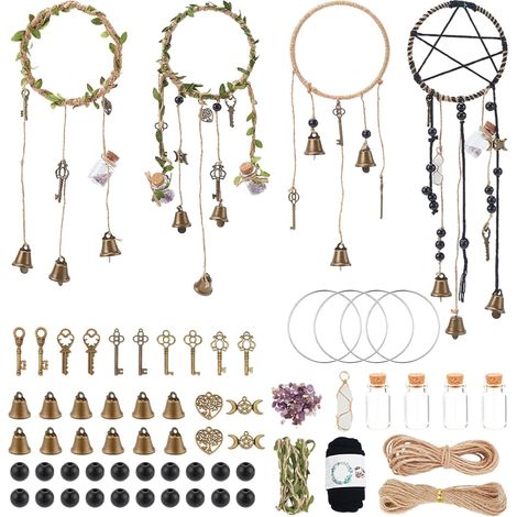 DIY Witch Bells for Door Handle, Witchcraft Decorations Kit, Wind Chimes for Protection, Witch Gift, Witch Crafts for 4 Pieces (1/5)