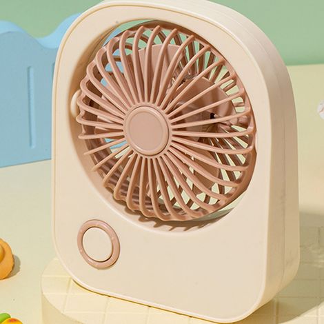 Neuer Tianhong Mini-Tischventilator, USB-wiederaufladbar, tragbar, Mini-Studentenventilator mit Cartoon-Muster, cremeweiß. (1/5)