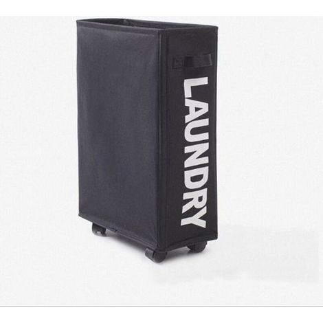 Cesto de ropa plegable de 42 litros - Negro con 4 ruedas, recolector de ropa, contenedor rectangular para guardar ropa en casa -Crezuo