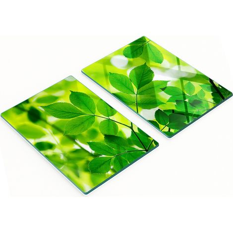 Küchenschneidebretter aus Glas mit grünem Blättermotiv, 2 x 40 x 52 cm (1/5)